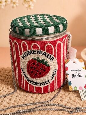 Beaded Strawberry Jam Crossbody Bag Red, White & Green NWT